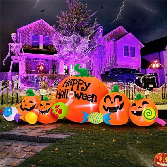 8FT Halloween Inflatable Decoration Pumpkin and Candy Eyeball Combo Decorations - Picture 6 of 7